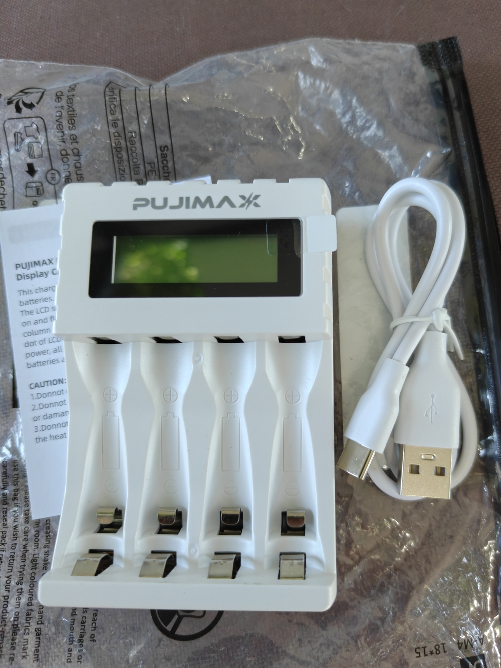 White Battery Charger with LCD Display